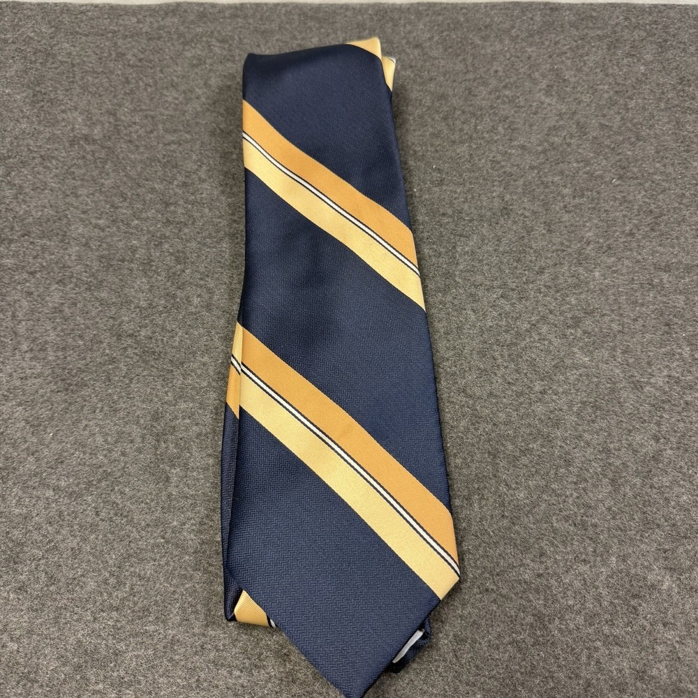 Vtg 70s DAMON Indins Plaza Mens Wear Kansas City Striped Tie Navy Blue Gold